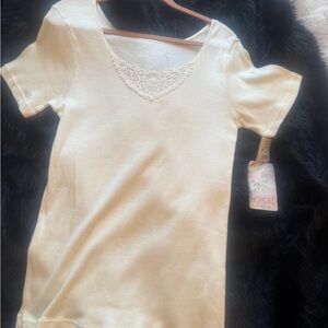 Ivory Lace-Accent Short Sleeve Top